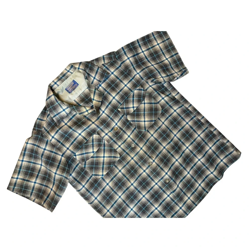 Vintage 50's 60's Pendleton Plaid Board Shirt Short Sleeve M Classic Loop Collar